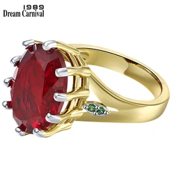 DreamCarnival1989 Big Lovely Red Zircon Solitaire Wedding Rings for Woman Delicate Cutting Dazzling Hot Bridal Jewelry WA11876RD