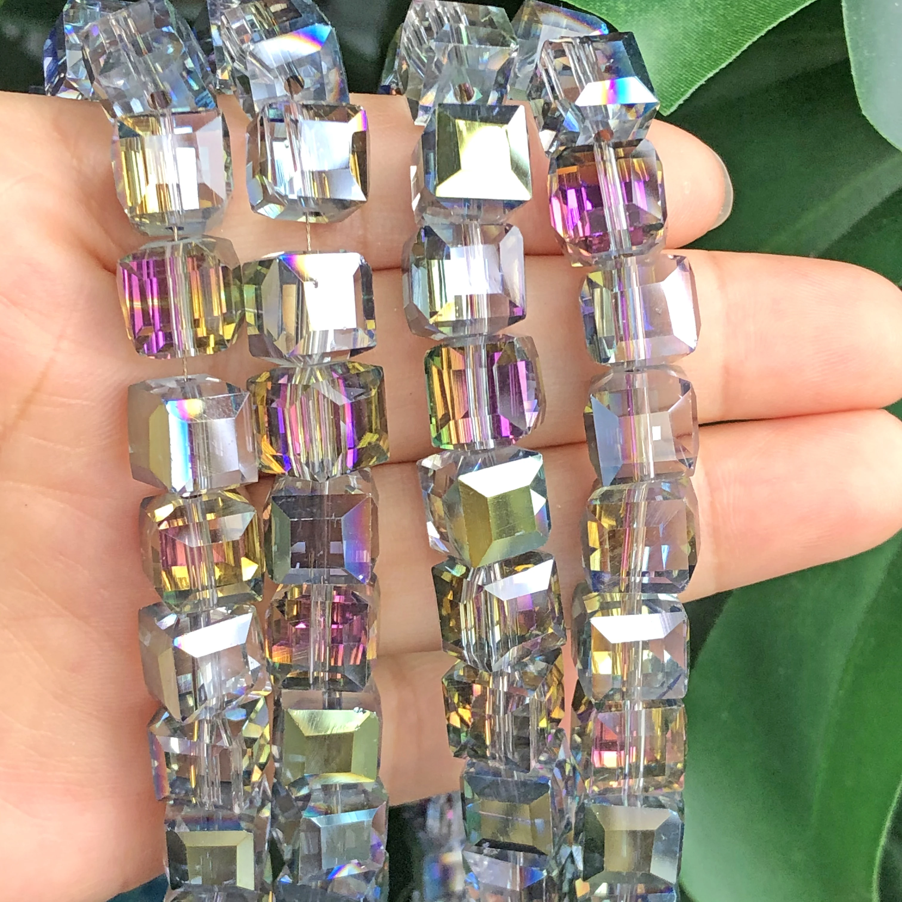 High Quality Fuchsia Green Multicolor Cube Austrian Crystal Glass Square Loose Spacer Beads For Jewelry Making DIY Accessories