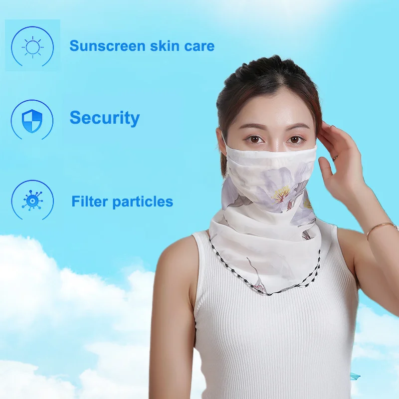 

Summer sunscreen shading 99% UV sun protection neck mask silk scarf veil chiffon safety protection filter particle mask