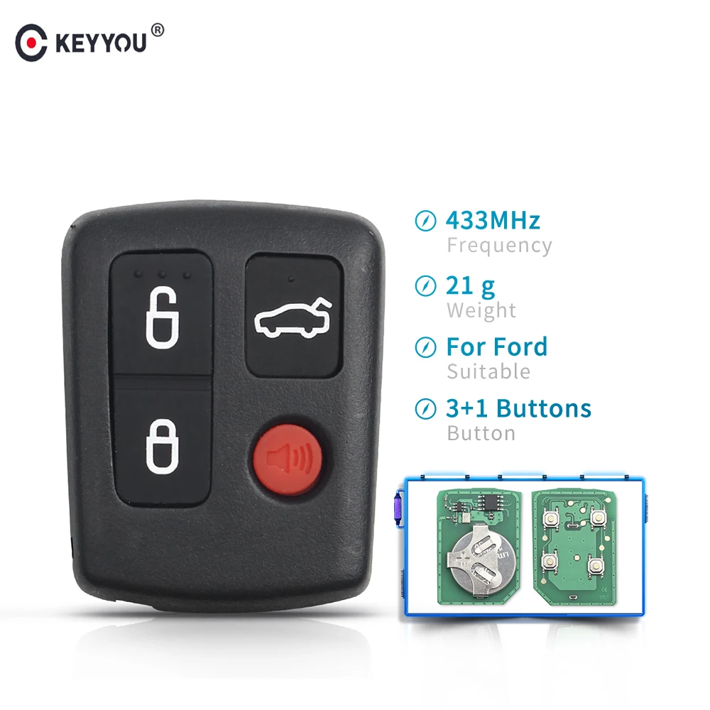 

KEYYOU For Ford BA BF Falcon Sedan Wagon Keyless Entry Remote Control Key 4 Buttons Replacement Car Smart Key 433MHZ