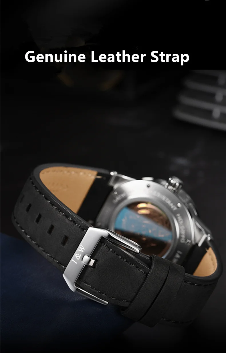 TEINTOP I&W Orologio Automatico Uomo Con Movimento Giapponese - Cassa 42 Mm, Cinturino In Pelle, Impermeabile 50m, Calendario Giorno E Data, Lancette Luminose - 5