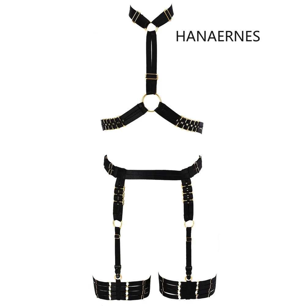 HANAERNES Woman punk gothic carnival costume metal buckle full cage belt underwear garter elastic hollow top female suspenders