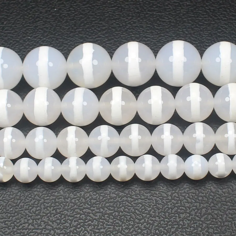 Smooth White  one Line  Dzi agates Round Beads 14.5