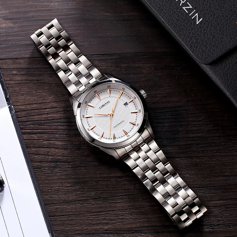 ロビニ-メンズ機械式時計,ビジネスドレス,自動日付,フルスチールスチール,発光ハンド,防水,新着