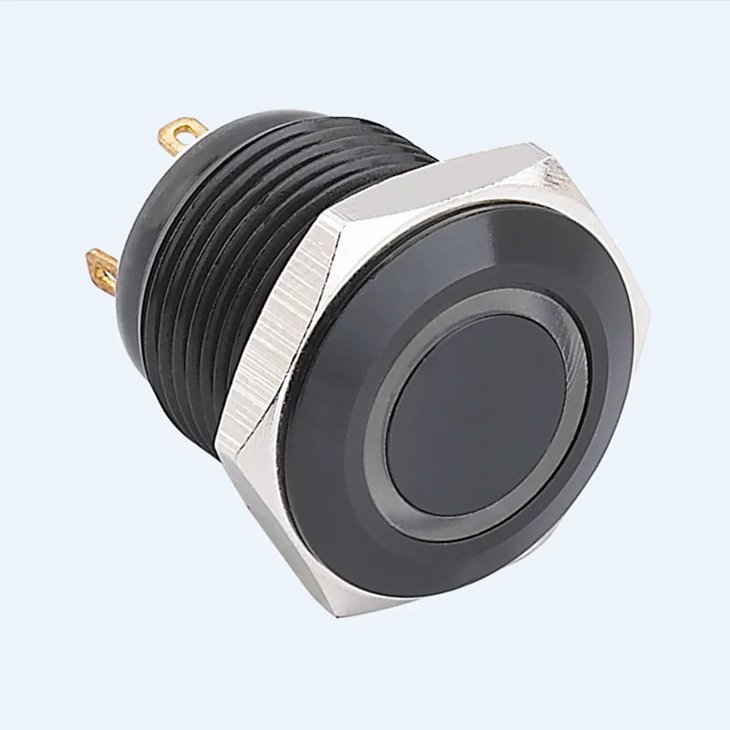 ELEWIND 16mm Ring illuminated Momentary (1NO) with black aluminium anodized or stainless steel (PM161F-10E/J/B/12V/A)