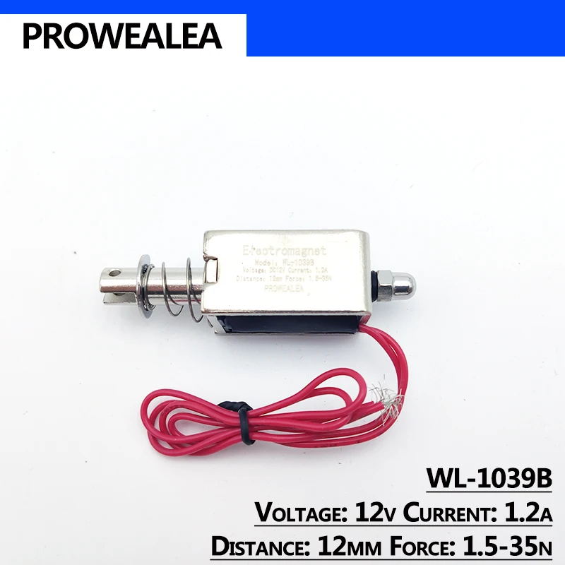 Solenoid Electromagnet Push Pull Type WL-1039B 5V 6V 12V 24V Thrust Force 1.5-35N 12mm Open Frame Linear Electric Magnet