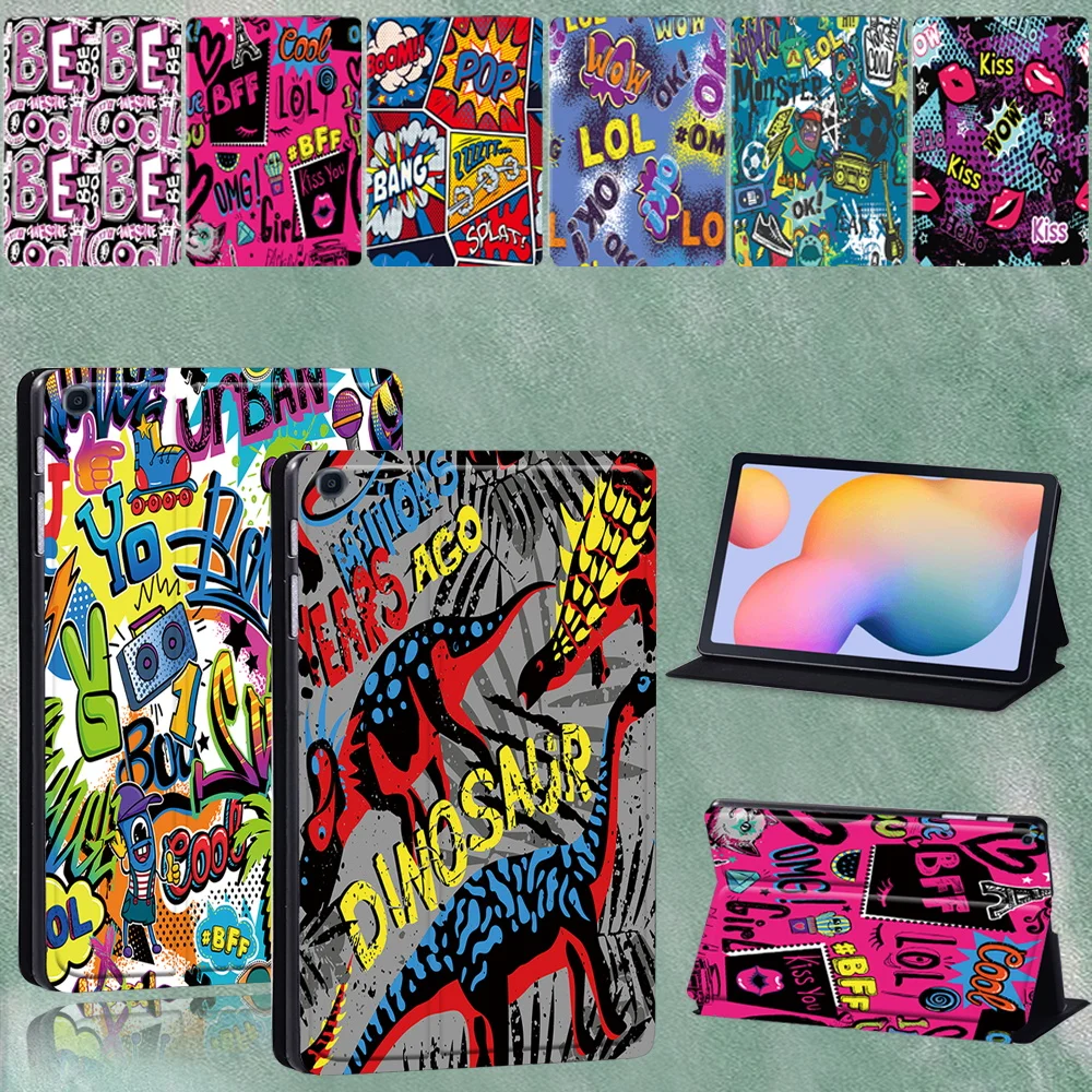 For Samsung Galaxy Tab S6 Lite P615/P610 10.4 Inch Graffiti Series Pattern PU Leather Stand Tablet Case + Free Stylus