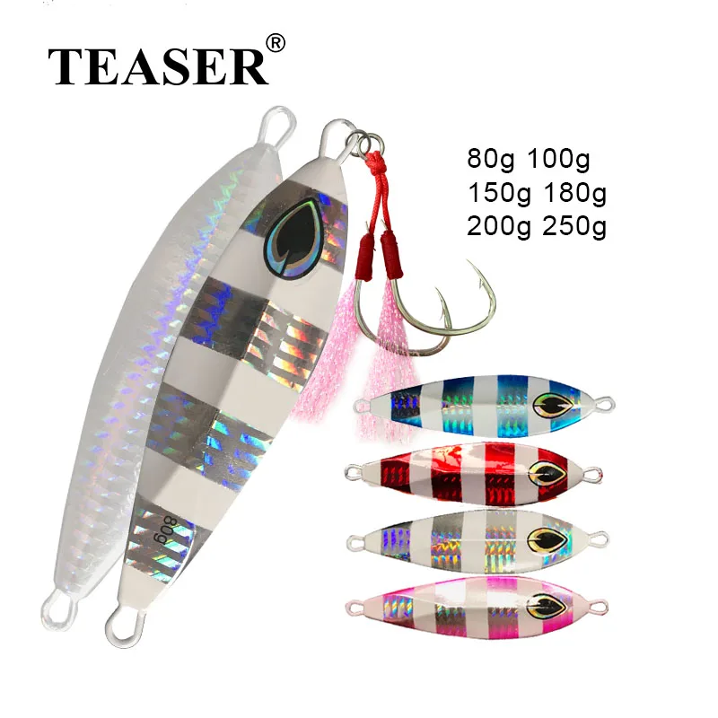 

TEASER J1 80g 100g 150g 180g 200g 250g Shore Slow Sinking Jigging Lure Hard Metal Bait Saltwater Long Casting Fishing Jig Lures