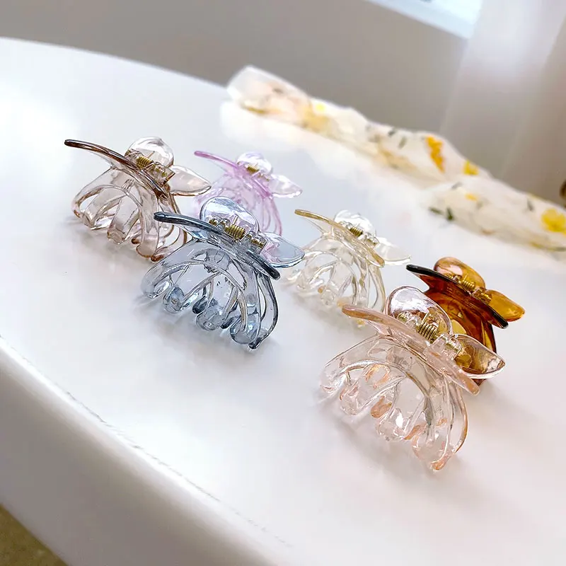 Pink Brown Purple Gray Blue Acrylic Butterfly Mini Claw Hair Clips Alloy Big Hairpins Clamp Headwear For Women Girls