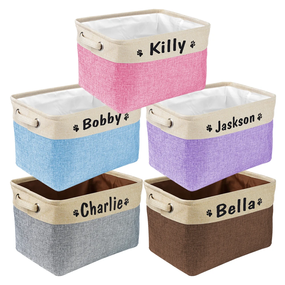 Personalized Pet Storage Box Free Custom Dog Storage Baskets For Dog Toys Clothes No Smell Free Print Dogs Name With Cute Paw