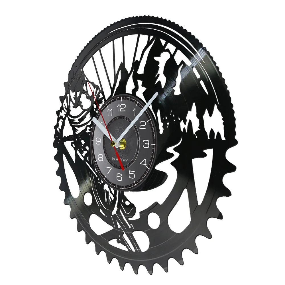 Mountain Bike Vinyl Record Wall Clock Extreme Cycling Silent Clock Biking Art MTB Bicycle Vintage Album Longplay Man Cave Watch