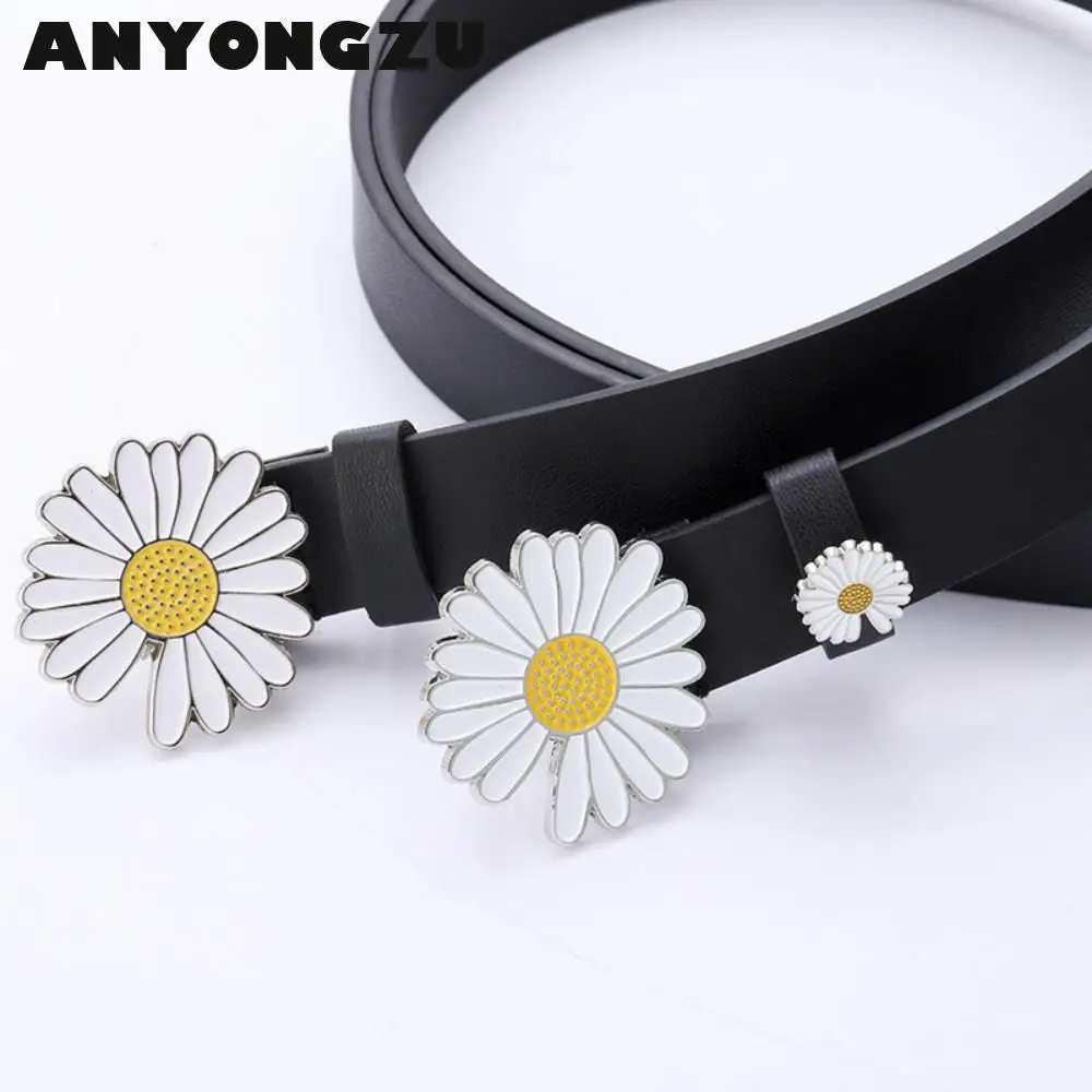 2020 New Women Belt Female Sweet Decoration Daisy Flower Lady PU Leather Black Belt Fashion Accessories Skirt Jeans Choice Belt