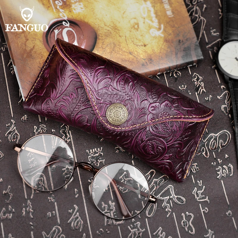 Soft Handmade Genuine Leather Glasses Case Sunglasses Protective Cover Vintage Eye Glasses Storage Bag Anti-scratch Buckle