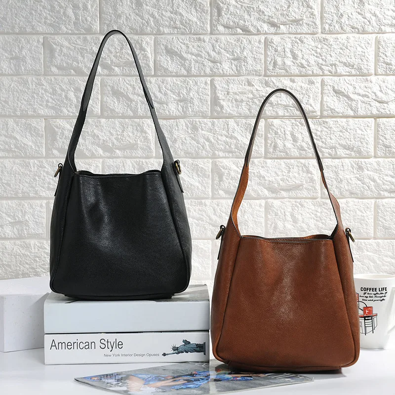 

Fashionable Head Layer Cowhide Leather Large Volume Literature Art Shoulder Bags Large Capacity Exquisite Women Bag