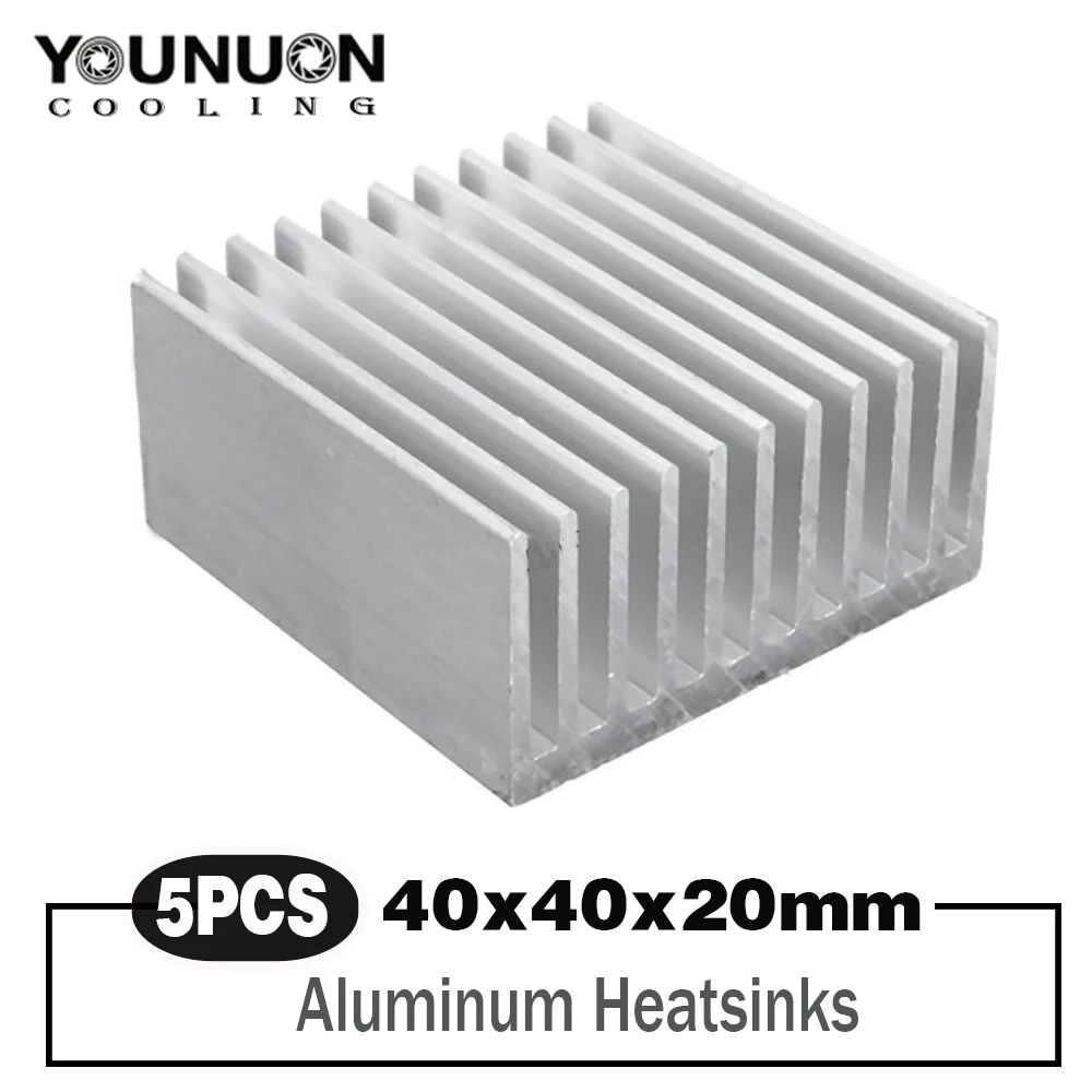 5Pcs 40x40x20mm Aluminum Heat Sink Cooler IC Heatsink Cooling Fin Radiator For CPU LED Power Component Cooling Accessories