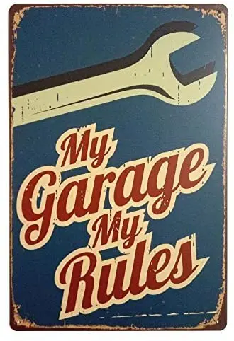 ERLOOD My Garage My Rules Retro Vintage Decor Metal Tin Sign 12 X 8 Inches