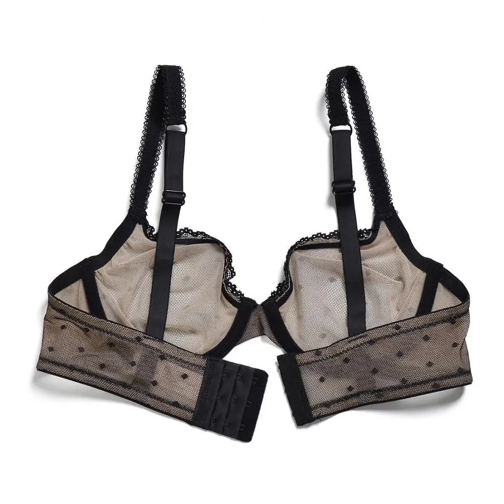 YBCG noir femmes soutien-gorge demi tasse dentelle Lingerie sans doublure à armatures Bralette maille creuse soutien-gorge Transparent pour les femmes grande taille sous-vêtements