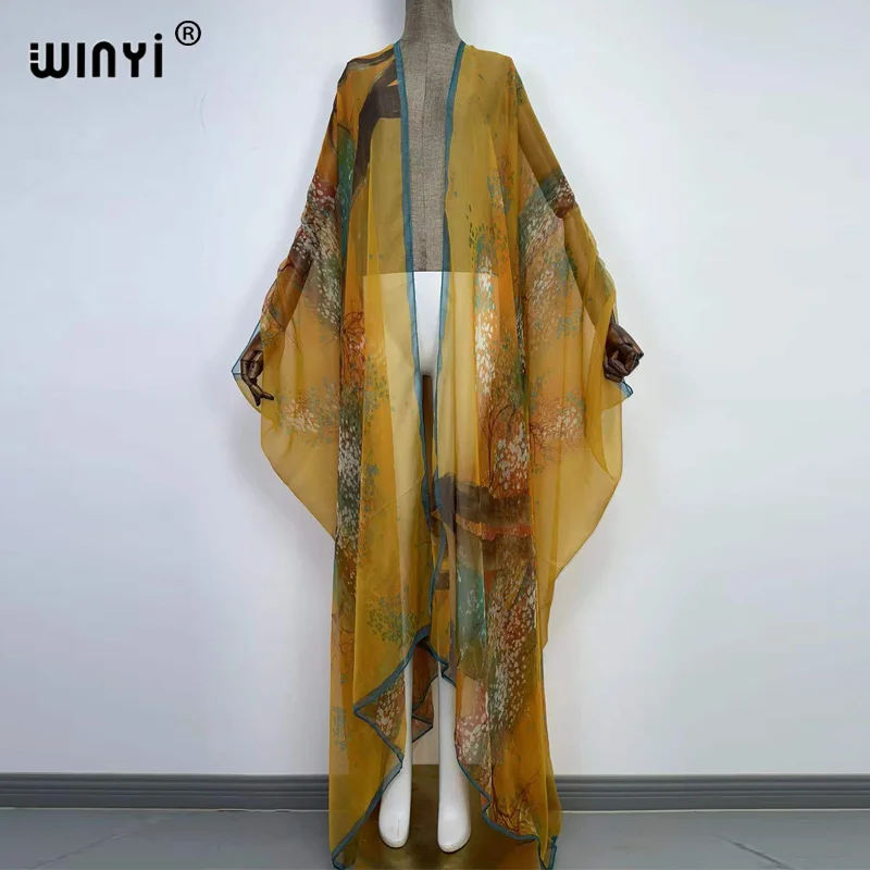 WINYI Kimono 2022 Popular transparent Summer Beach Robe Kaftan Clothes Women Free Size Open Bohemian Quality Dry Holiday Coat