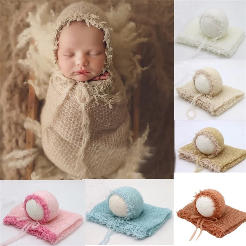 Newborn Photography Props Blanket  Mohair  Wrap  Swaddling Photography Hat Backdrop Babies Photo Shoot Accessories