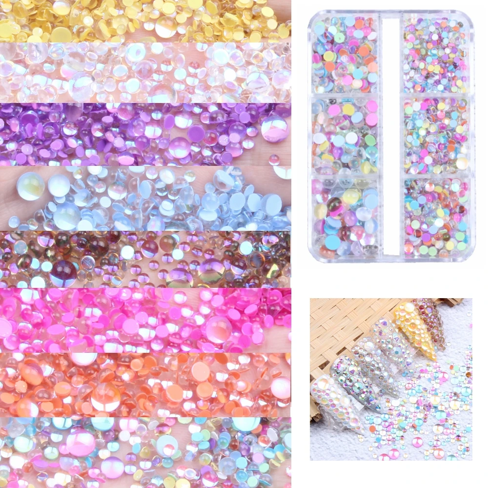 Aurora Candy Colors Mermaid Nail Beads Crystal Rhinestones Many Colors Flatback Round Glue On Strass Stones DIY 3D Nail Art