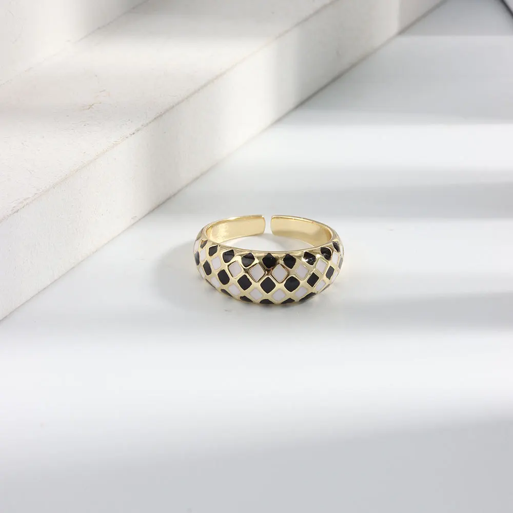 LIVVY Simple Geometric Fashion Black And White Splicing Ring Female Valentine's Day Gift Fashion Temperament Jewelry