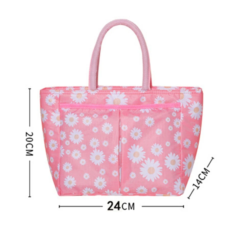 Oxford Cloth Large Capacity Thermal Lunch Bag Daisy Printed Work Food Bento Insulated Pouch Picnic Cooler Bags for School