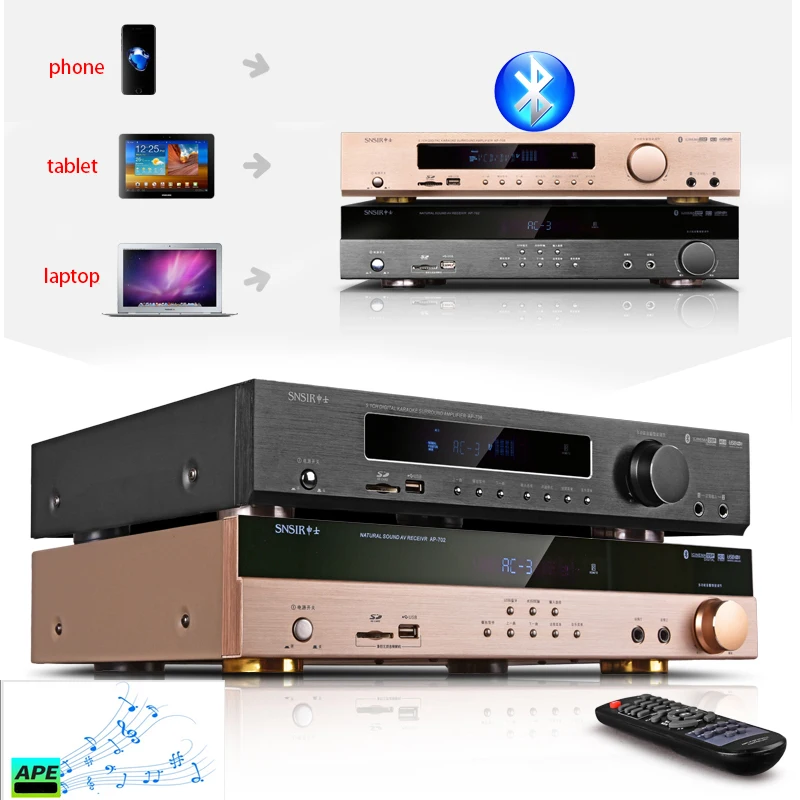 220V 550W 700W AP-702/708 Bộ Khuếch Đại Kỹ Thuật Số 4.0 Ampli Bluetooth Rạp Hát Tại Nhà 5.1 Kênh Truyền Hình Thẻ APE Dolby Với SD USB