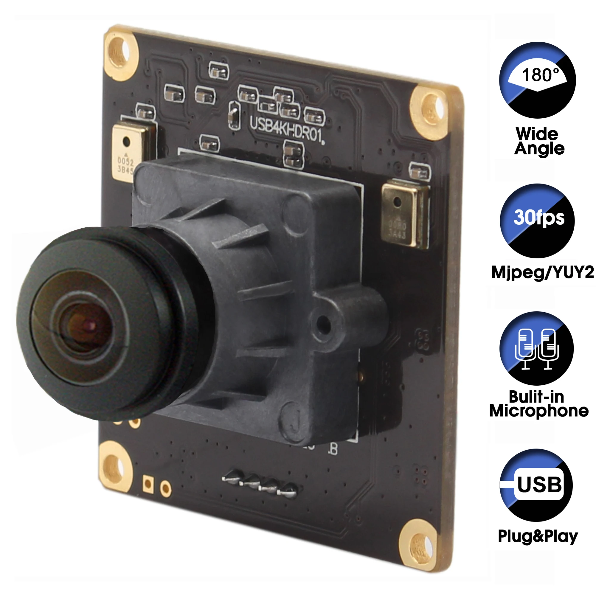 ELP Ultra HD 3840X2160 30FPS 4K CMOS IMX317 Audio Wide Angle USB Camera Module with 180 Degree Fisheye Lens ELP-USB4KHDR01-L180