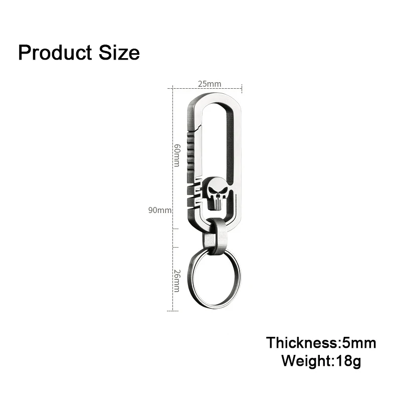 1pcs Outdoor EDC Titanium Alloy Skull Buckle Carabiner Keychain Hook Multi-functional Traveller Key Ring Clip Titanium Alloy