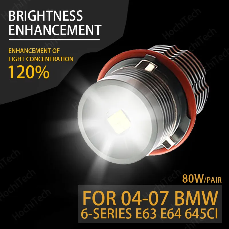 

6000K 80W White LED Lights Angel Eyes Ring Marker Bulbs for 04-07 BMW 6-series E63 E64 Super Bright