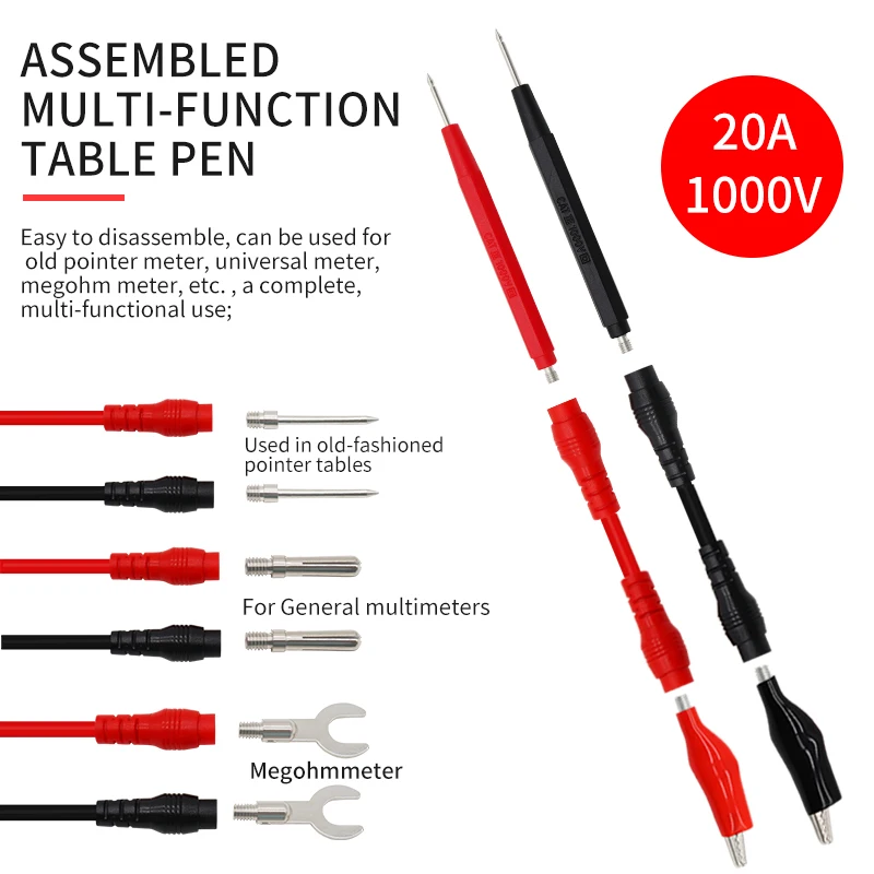 16 Pcs Multimeter Test Leads Kits Universal with Replaceable Needle Probes 1000V 20A Silicone Wire Cable Meter Tester Lead