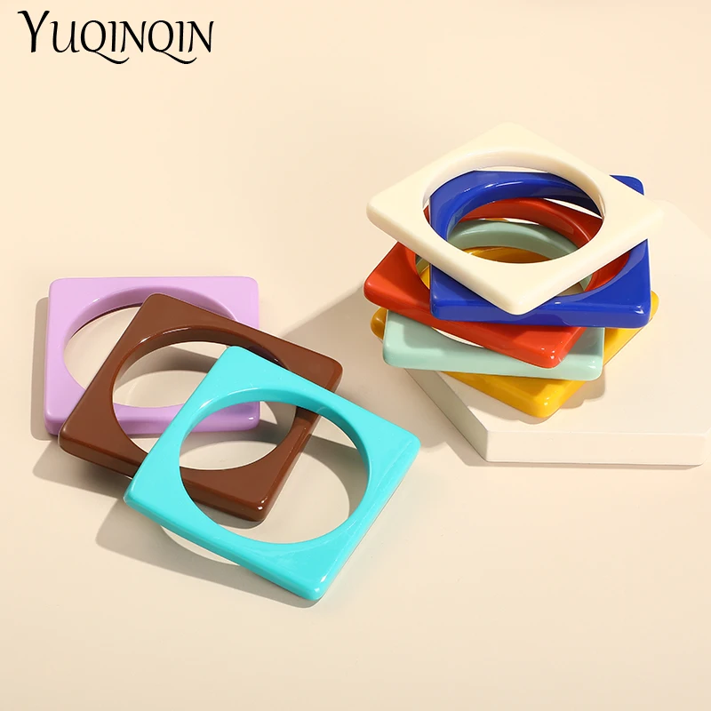 Multicolor Colorful Resin Acrylic Fashion Bangles for Women Girls Geometric Square Indian Bangle Bracelets with Designer Charm