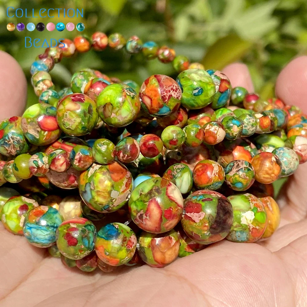 4 6 8 10mm koraliki z naturalnego kamienia kolorowe osady morskie Jaspers Turquoises kule do tworzenia biżuterii zestaw do robienia bransoletek akcesoria
