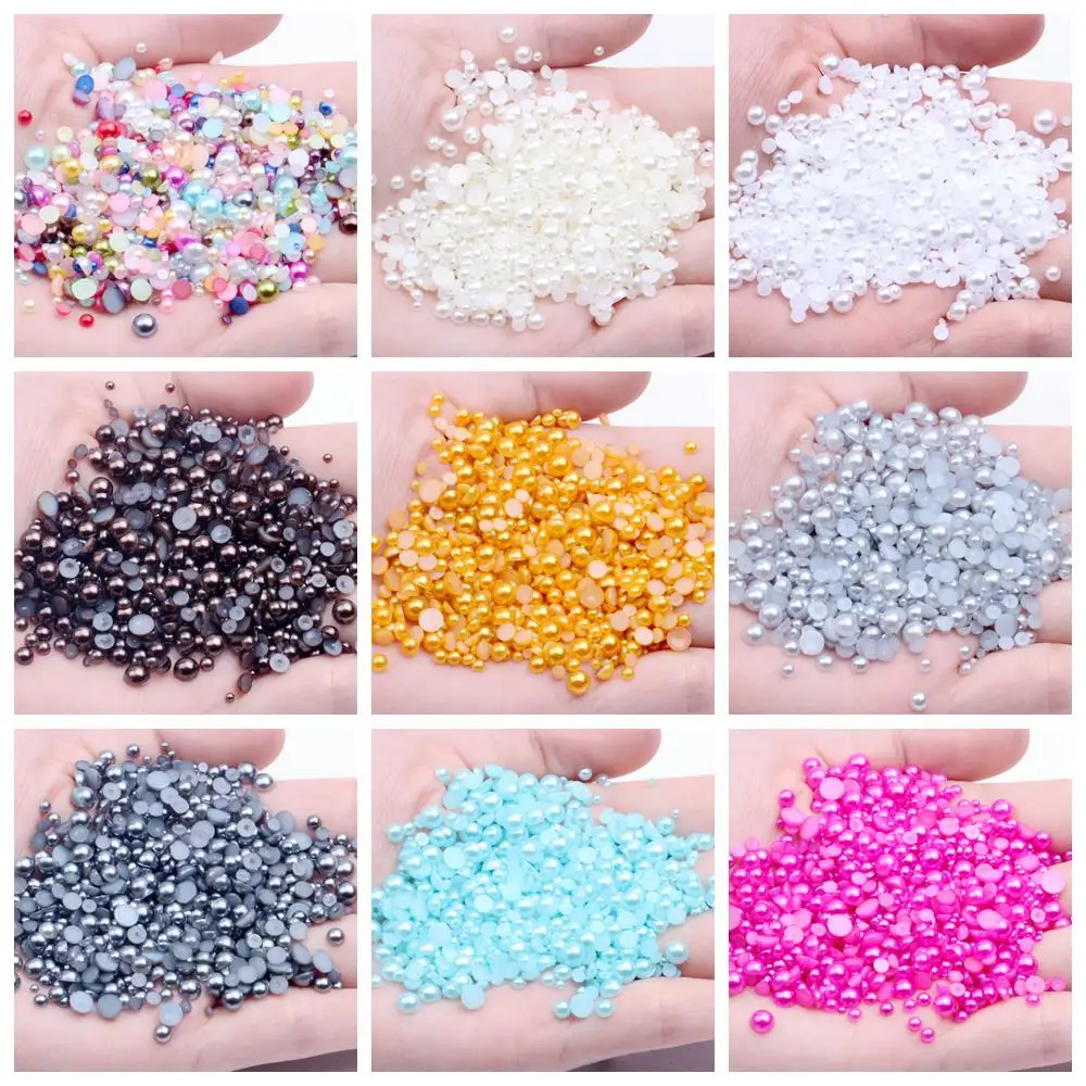 1.5Mm 10000Pcsไข่มุกรอบครึ่งสีFlatbackกาวNon Hotfixเรซิ่นลูกปัดDIY 3Dเล็บอุปกรณ์เสริม