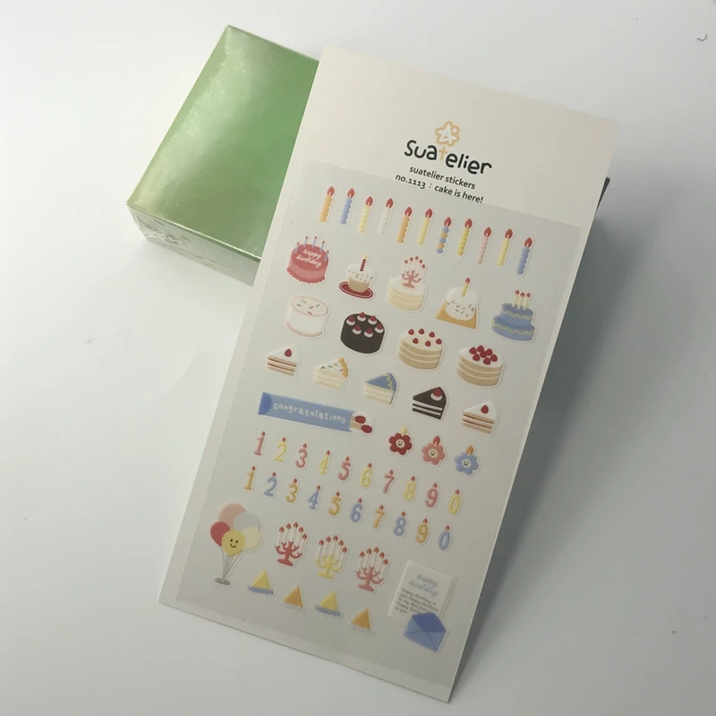 Suatelier Korean Birthday Cake Stickers Scrapbooking Material Cards Making Stationery Embellishment DIY Decorating Hobby Craft