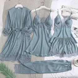 Robe Sets Women Sleepwear Satin Bridal Wedding Gift Nightwear Casual Kimono Bathrobe Gown Intimate Lingerie Nightgown