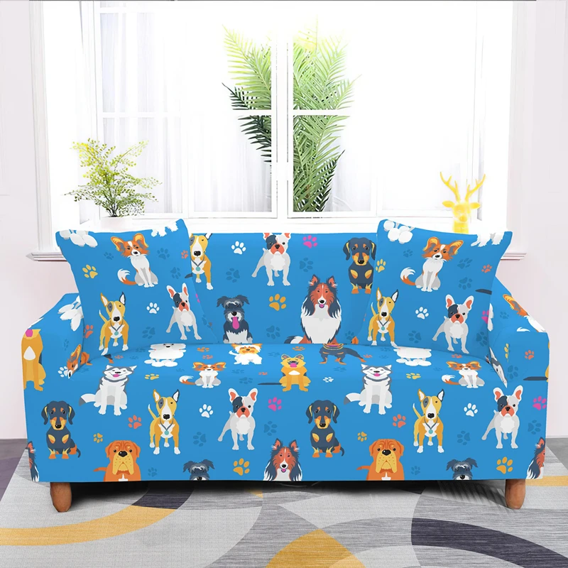 Elastic 1/2/3/4 Seater Sofa Covers Cartoon Dogs Printing Anti-dirty Couch Cover For Living Room Hotel All-cover Slipcovers