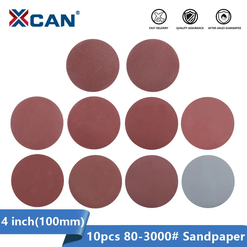 XCAN 100mm Sanding Paper Disc 10pcs 80-3000 Grit 4 inch Abrasive Tools Polishing Pad  for Dremel Sander Machine Sandpaper