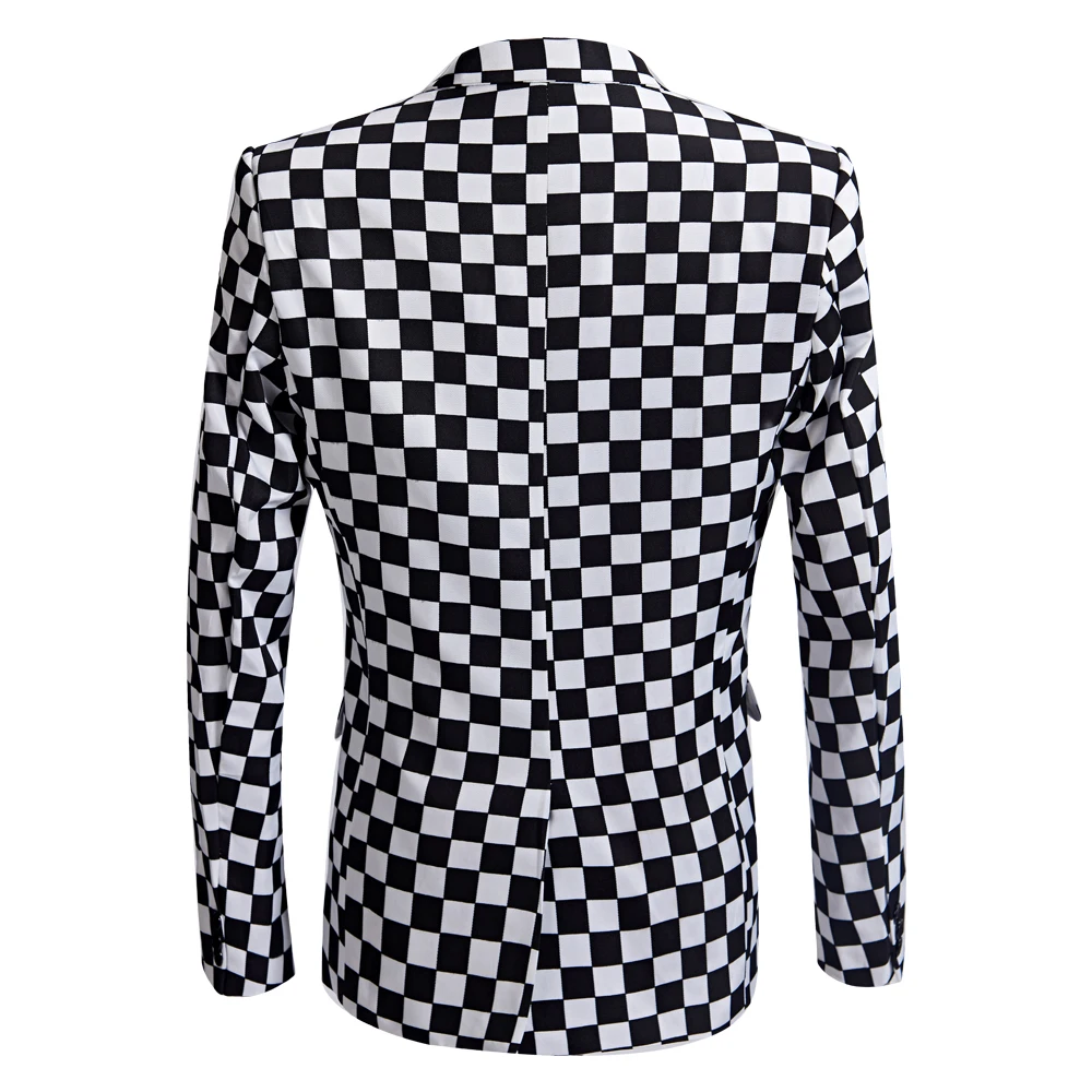 Men Casual Blazer Print Square Black And White grid  Pattern Design Business Fashion Formal Wear Casual Printed Suit Jacket