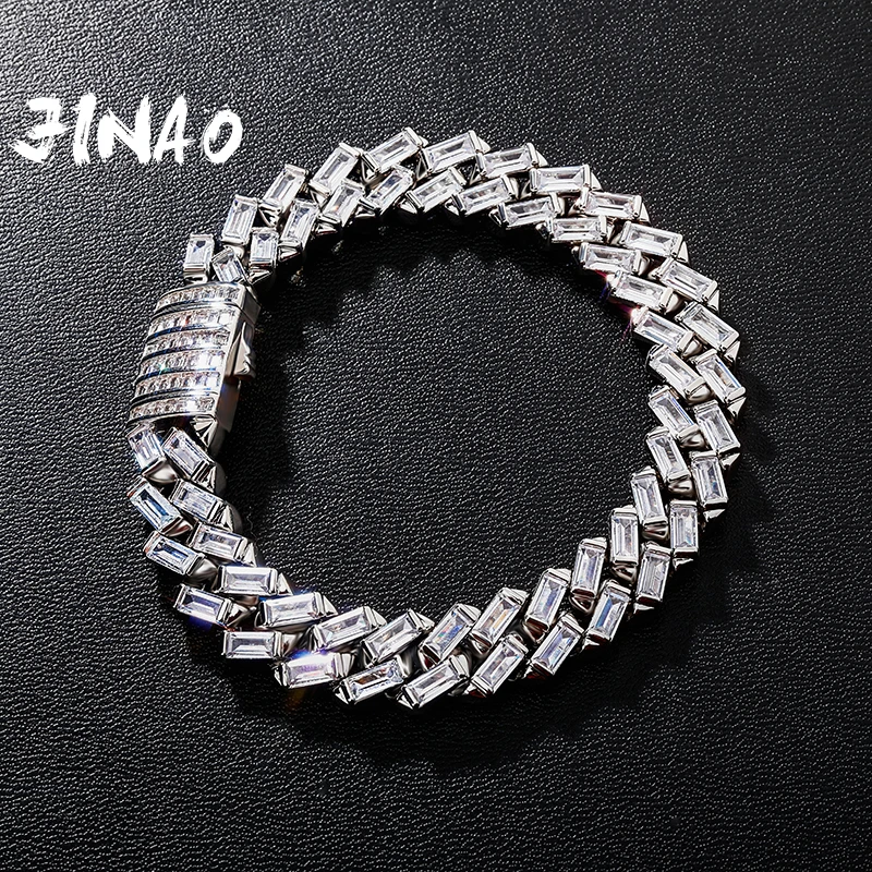 JINAO HIP HOP High Quality  Personality Iced Out AAA+ Rectangle Cubic Zirconia Bracelet Men and Women Jewelry For Gift