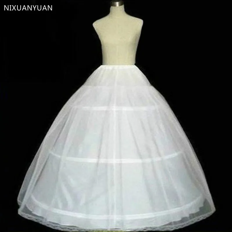 Anágua de vestido de baile branco para casamento, saia macia com 3 anéis, sob-saia de crinolina para mulheres