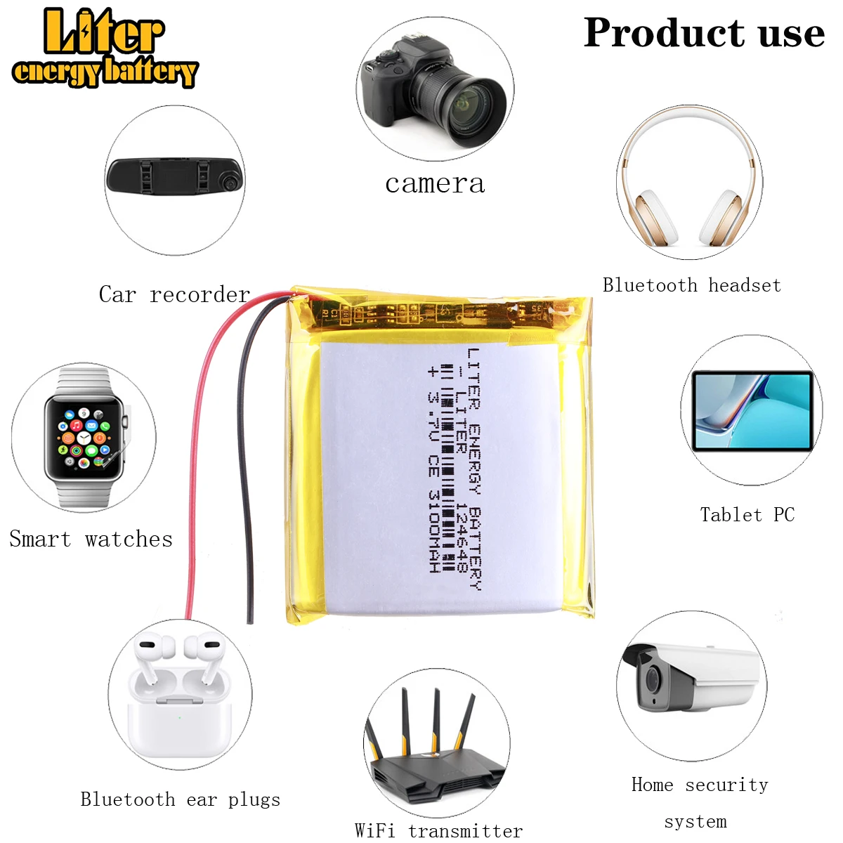 Good Qulity 3.7V,3100mAH 124648 Polymer lithium ion / Li-ion battery for tablet pc BANK,GPS,mp3,mp4