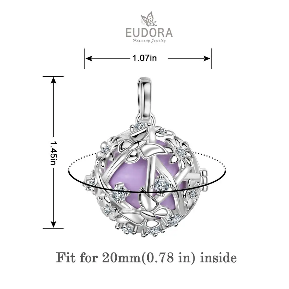 Eudora 20mm Harmony Ball Butterfly Cage Necklace Pregnancy Bola Angel Caller Sound Chime Ball Pendant Decompression Jewelry Gift