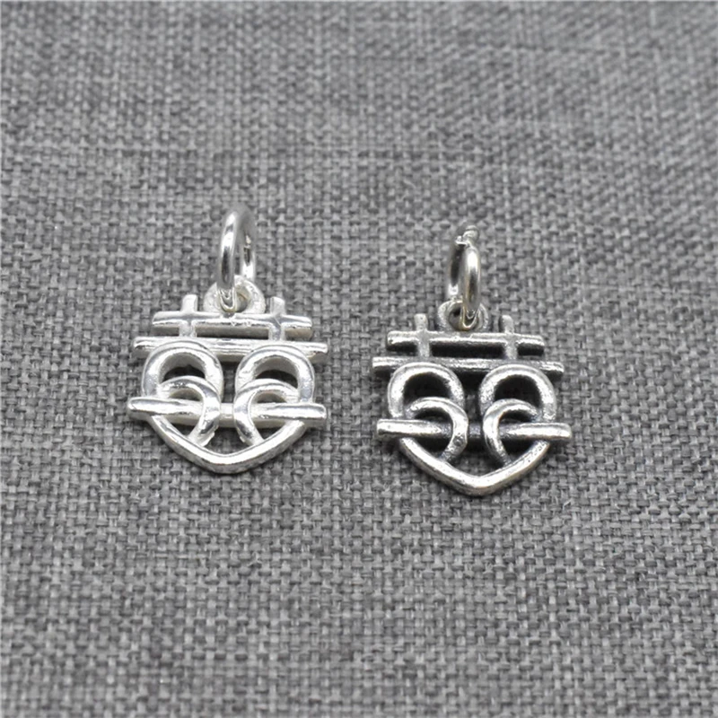 2 Pieces of 925 Sterling Silver Double Happiness Wedding Charms 2-sided for Necklace Bracelet