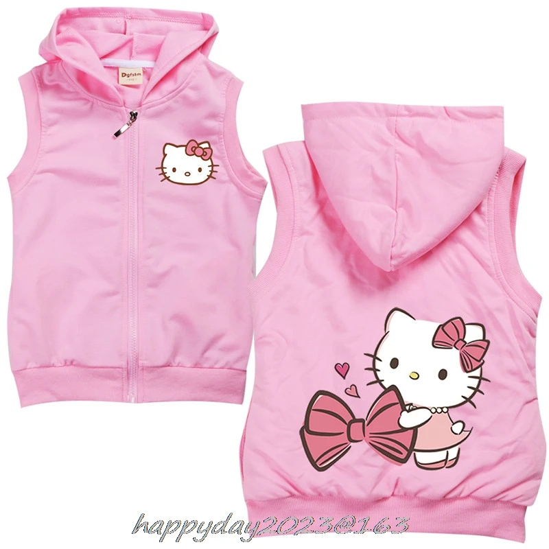 Princess Spring Summer Boys Girls Cat Sleeveless Hooded Vest Jacket Cartoon Print Coat Kids Vest Outwear Clothes