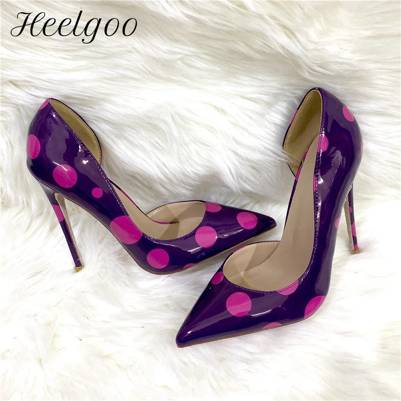 

Heelgoo Fuchsia Polka Dot Women Purple Patent D'Orsay Pointy Toe High Heel Party Wedding Shoes Elegant Stiletto Pumps 8-12cm