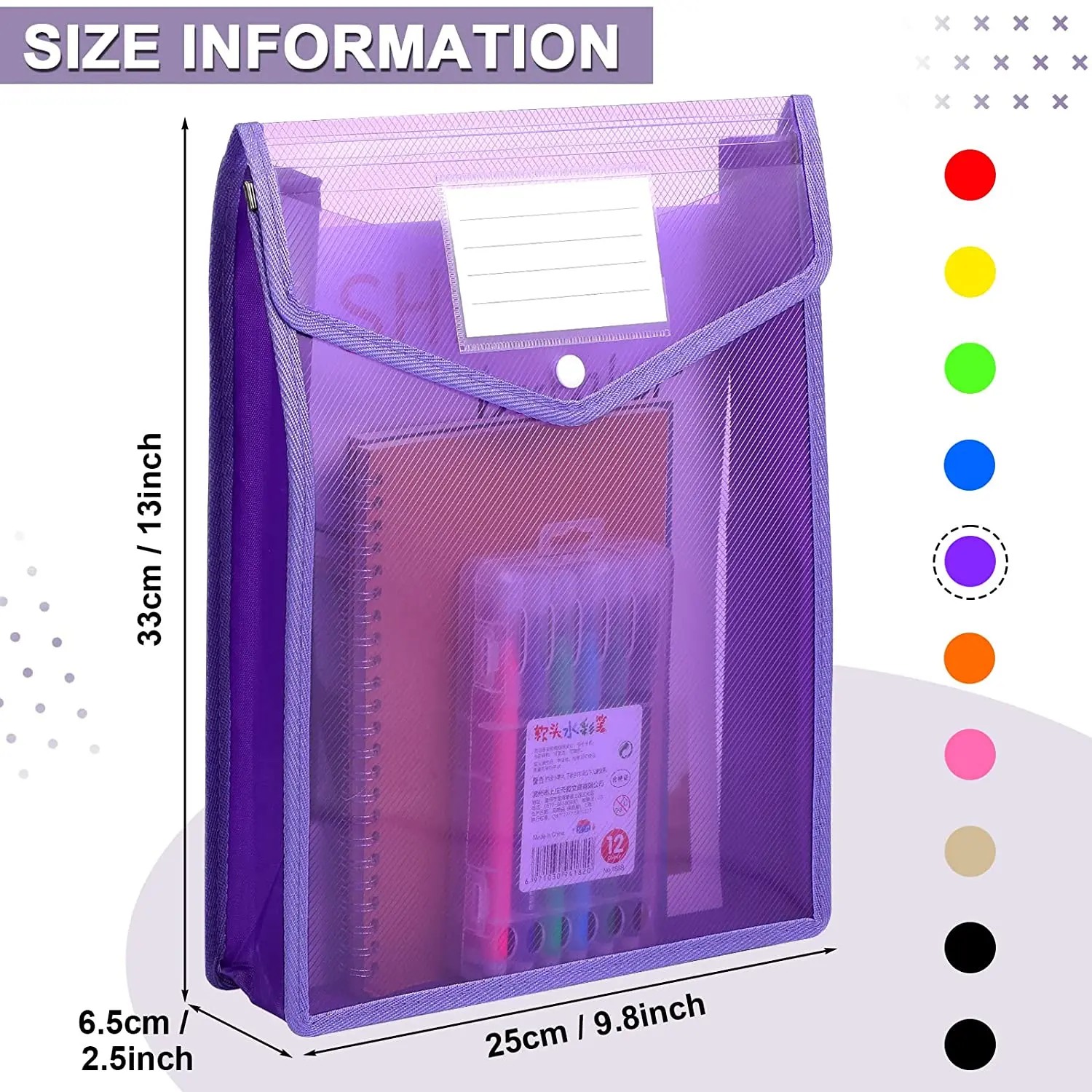 A4 Size Plastic File Folders Envelope Expanding File Wallet Organizer Documents Folder with Snap Closure and Pocket