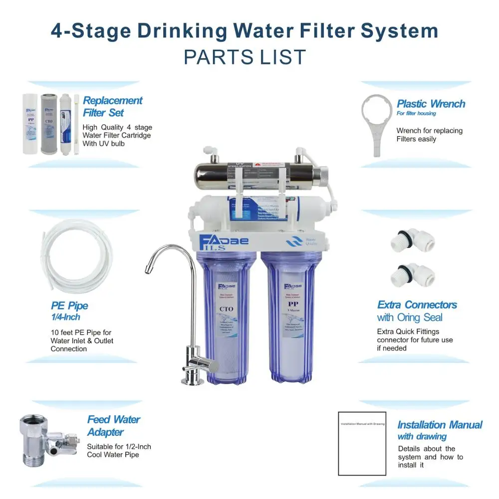 4-ступенчатый УФ-стерилизатор, домашняя система фильтрации питьевой воды с прозрачным корпусом и роскошным краном для кухни