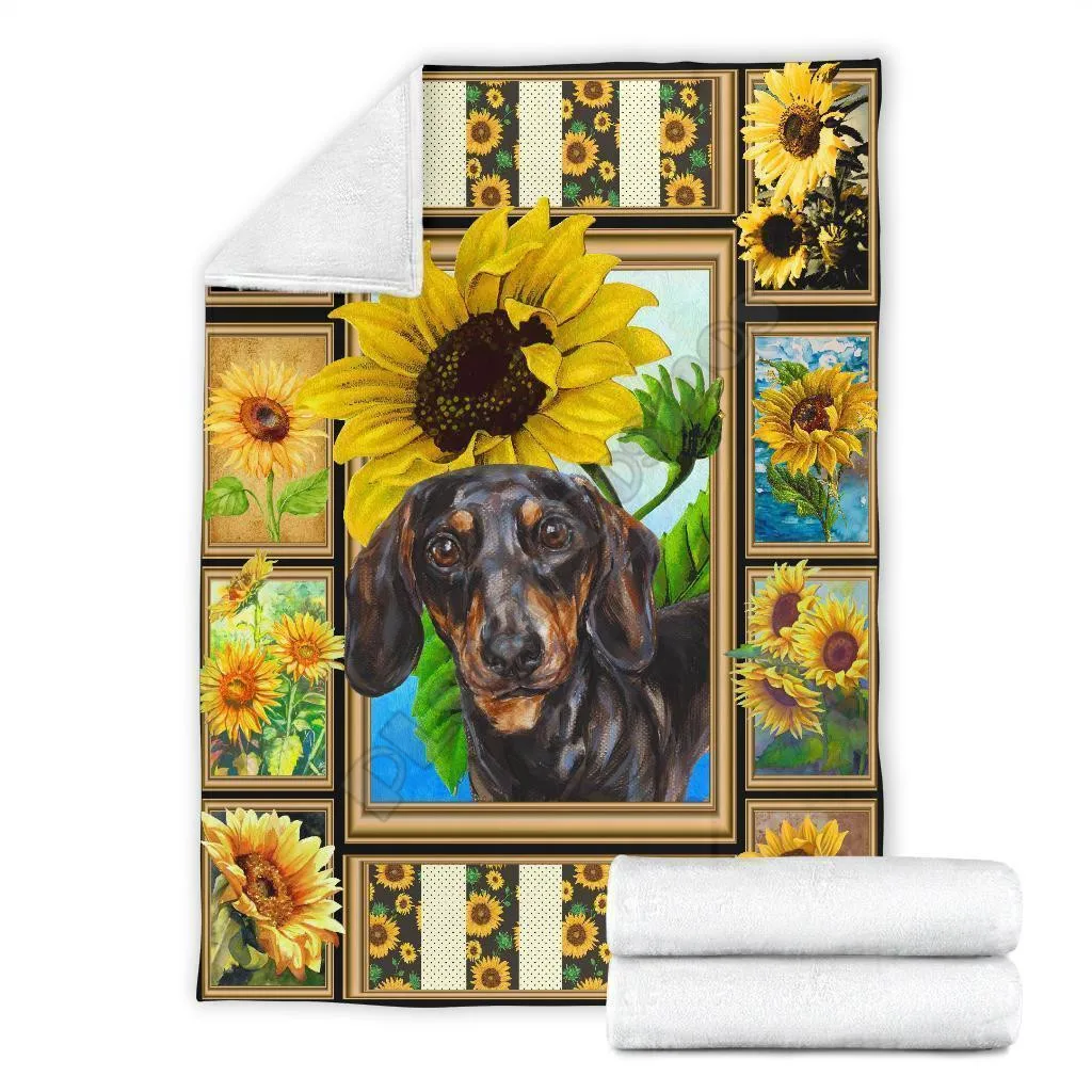 

Sunflower dachshund fleece blanket dog 3d printed Wearable Blanket Adults/kids Fleece Blanket Sherpa Blanket