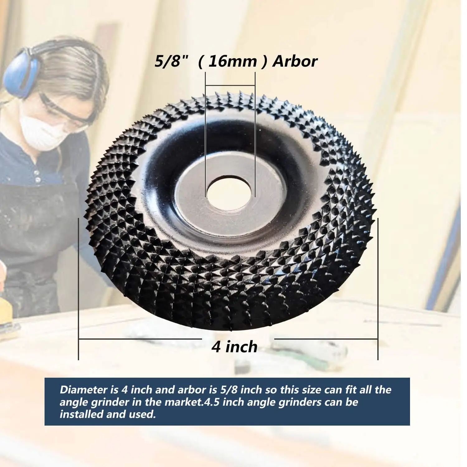 4 Inch Round Wood Angle Grinding Wheel Abrasive Disc Angle Grinder Carbide Coating 16mm Bore Shaping Sanding Carving Rotary Tool